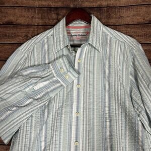 Tommy Bahama Denim Shirt Mens Button Up Striped Long Sleeve Coastal Seersucker M